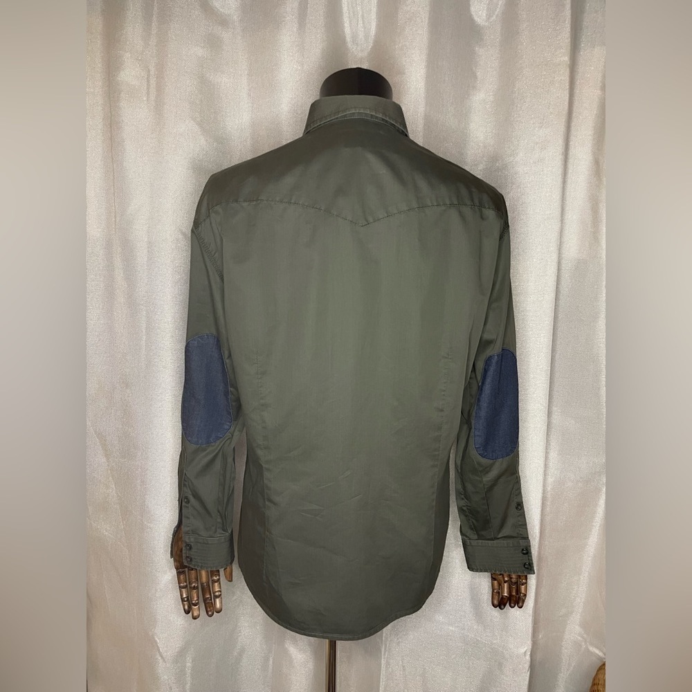 Armani Jeans Long Sleeve Shirt Green Size XXL, Double Breast Pockets Elbow Patch - Picture 4 of 12